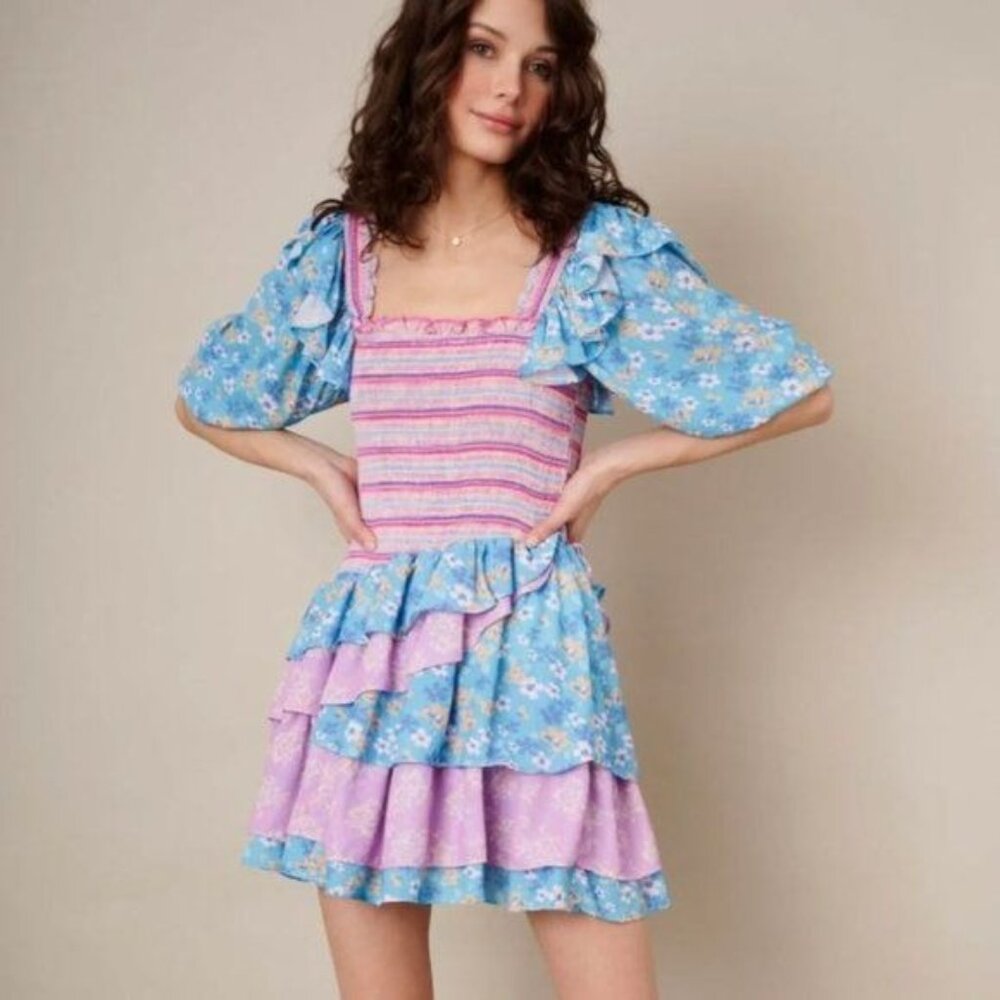 Yvonne & Love Floral Mini Dress lemon Ruffle
